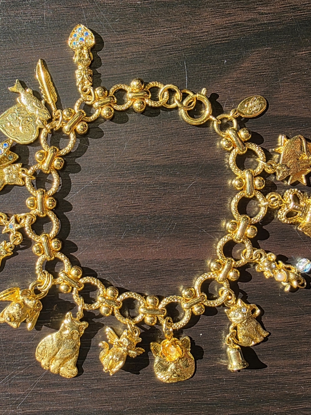 Vintage Kirks Folly Gold-Tone Whimsical Cat Lady Charm Bracelet - Picture 10 of 13